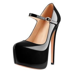 Mary Jane Platform Black Pointed Toe Stiletto High Heels Pumps 👠